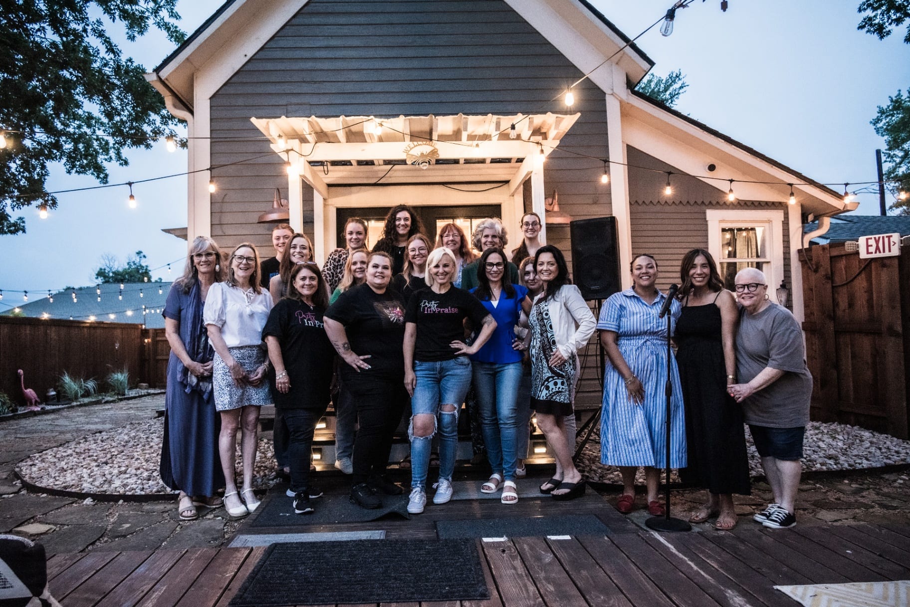 Pretty In Praise gathering on the porch steps